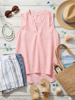 Dylan Linen Sleeveless High-Low V-Neck Tunic - Pink